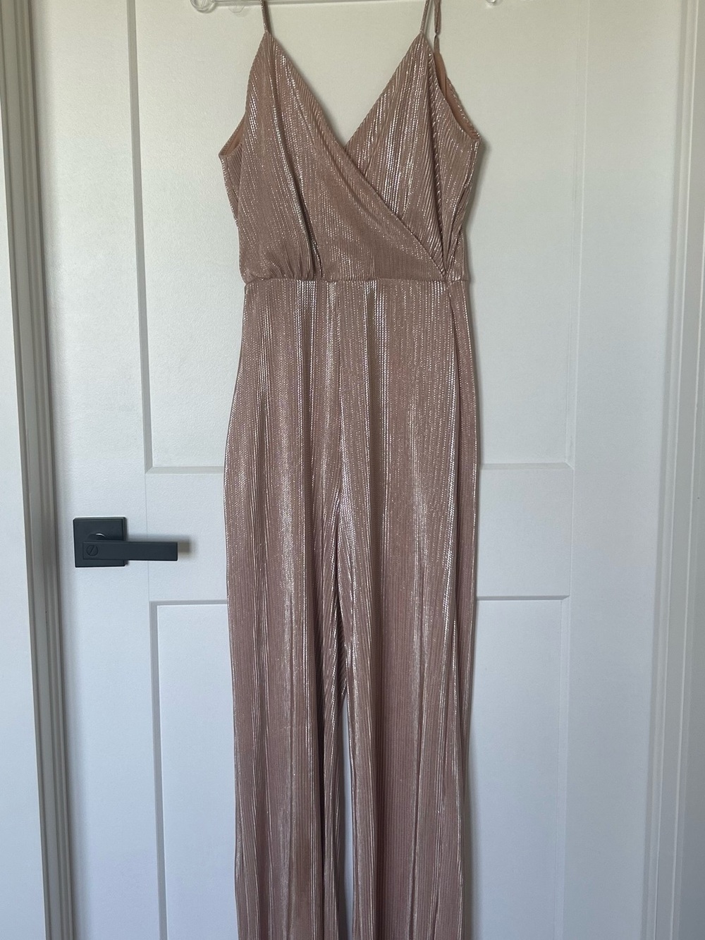 Lulu's Shimmer Dusty Rose Metallic Wide-Leg Jumpsuit